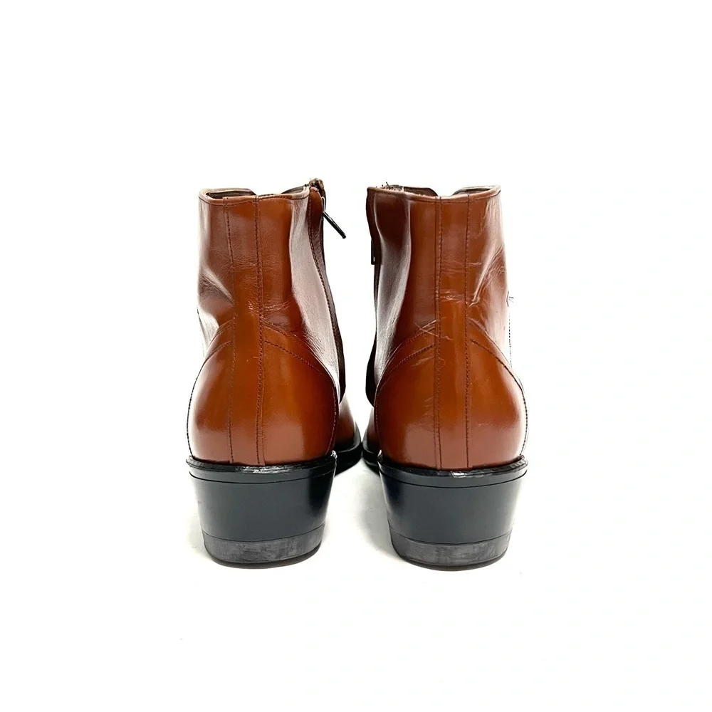 Vintage 1970s men’s brown vegan leather steel toe western style safety boots